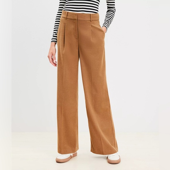 LOFT Peyton Wide Leg Trouser Pants in Heathered Brushed Flannel Size 8 NWT - Picture 2 of 13